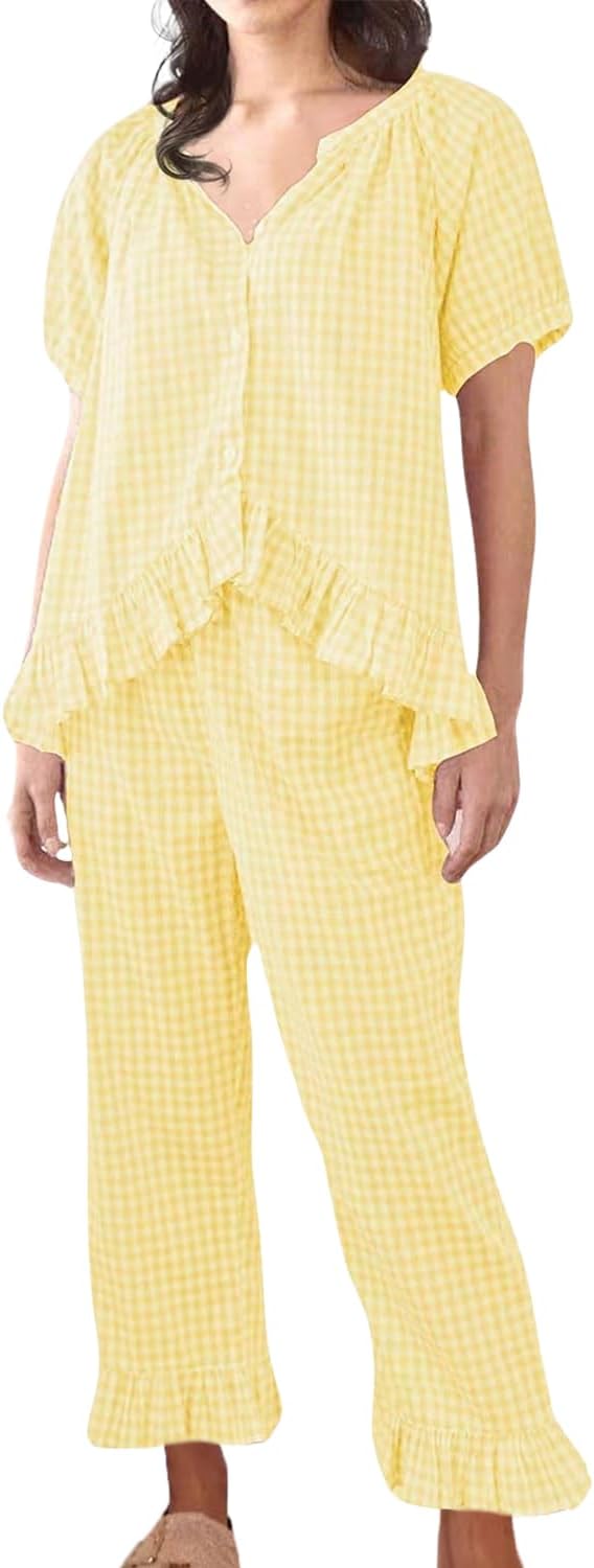 Womens Gingham Pajama Set for Cozy Nights and Relaxed Days