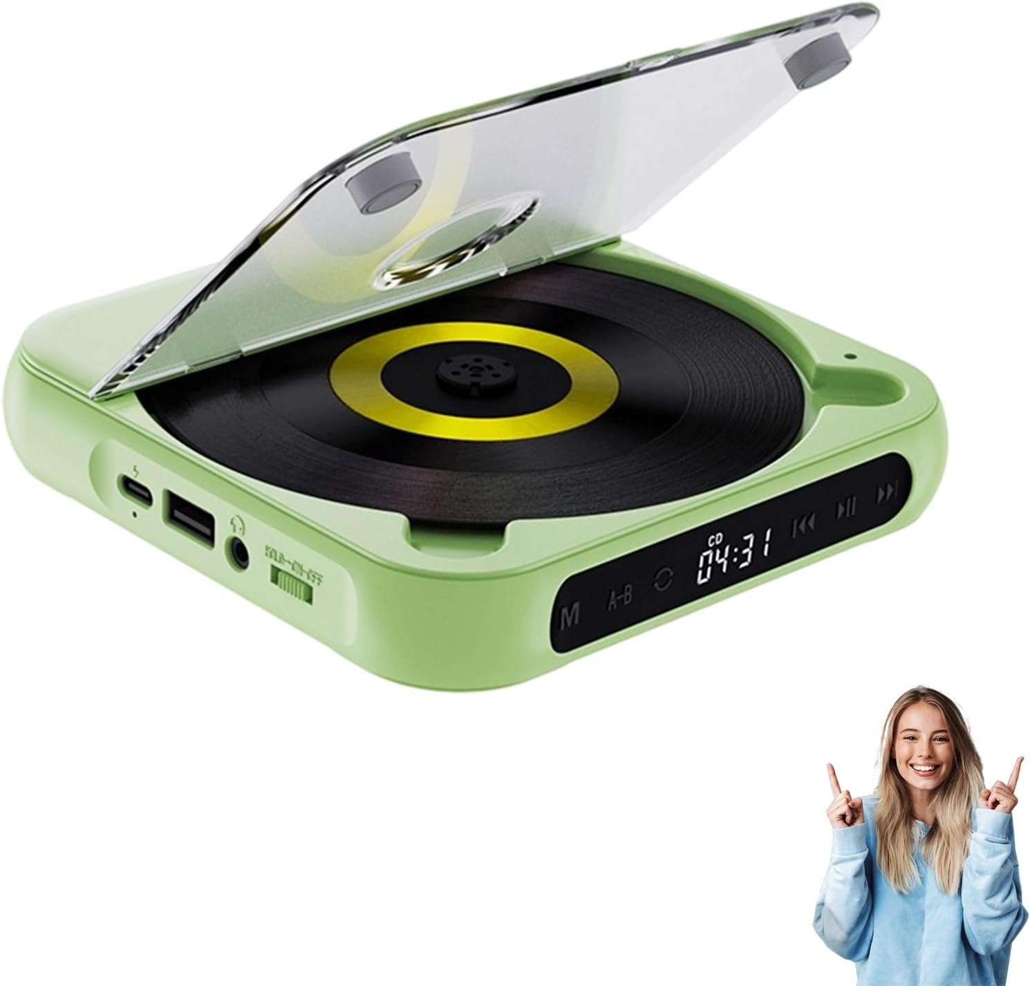 Portable Bluetooth-Compatible CD Player with Hi-Fi Sound Quality