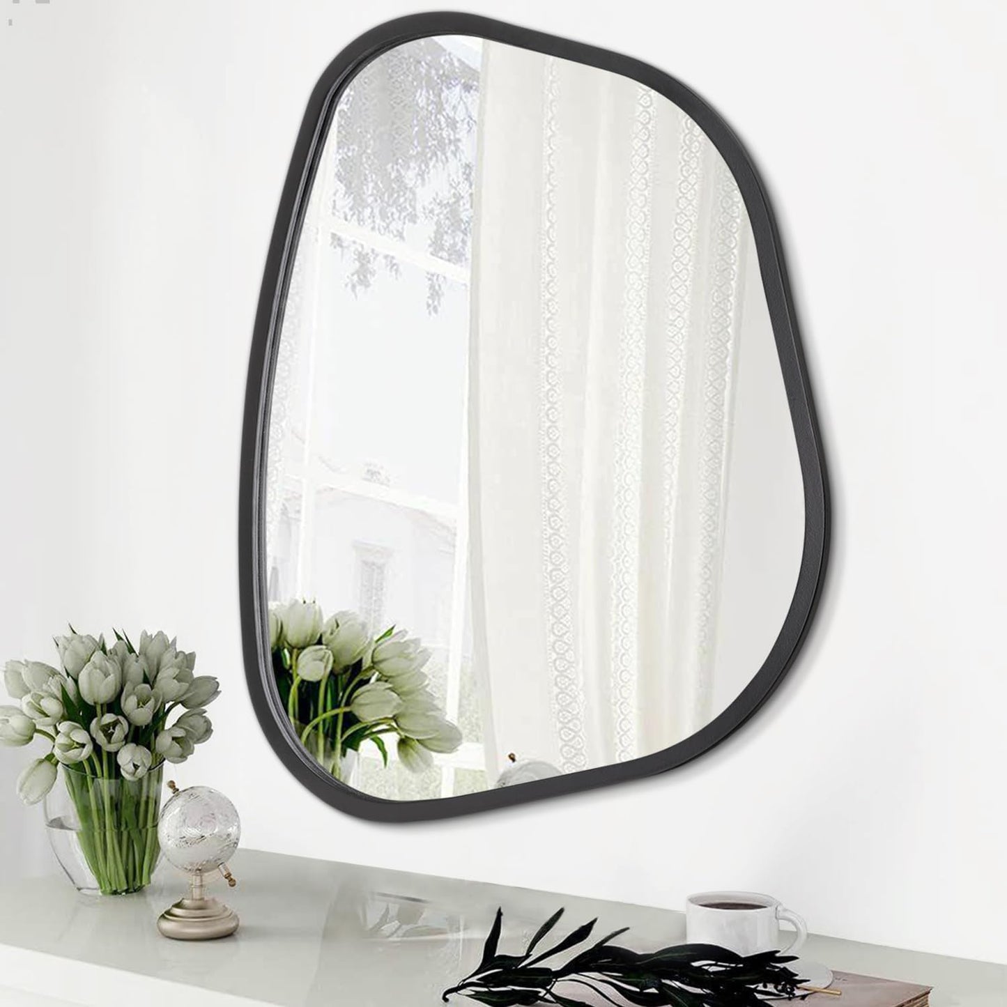 Black Asymmetrical Wall Mirror for Modern Home Decor Needs