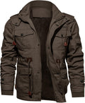 Men's Winter Cotton Military Jacket with Hood - Fleece Lined Warm Coat