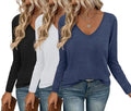 Ekouaer 3 Pack Long Sleeve V Neck Shirts for Women - Everyday Base