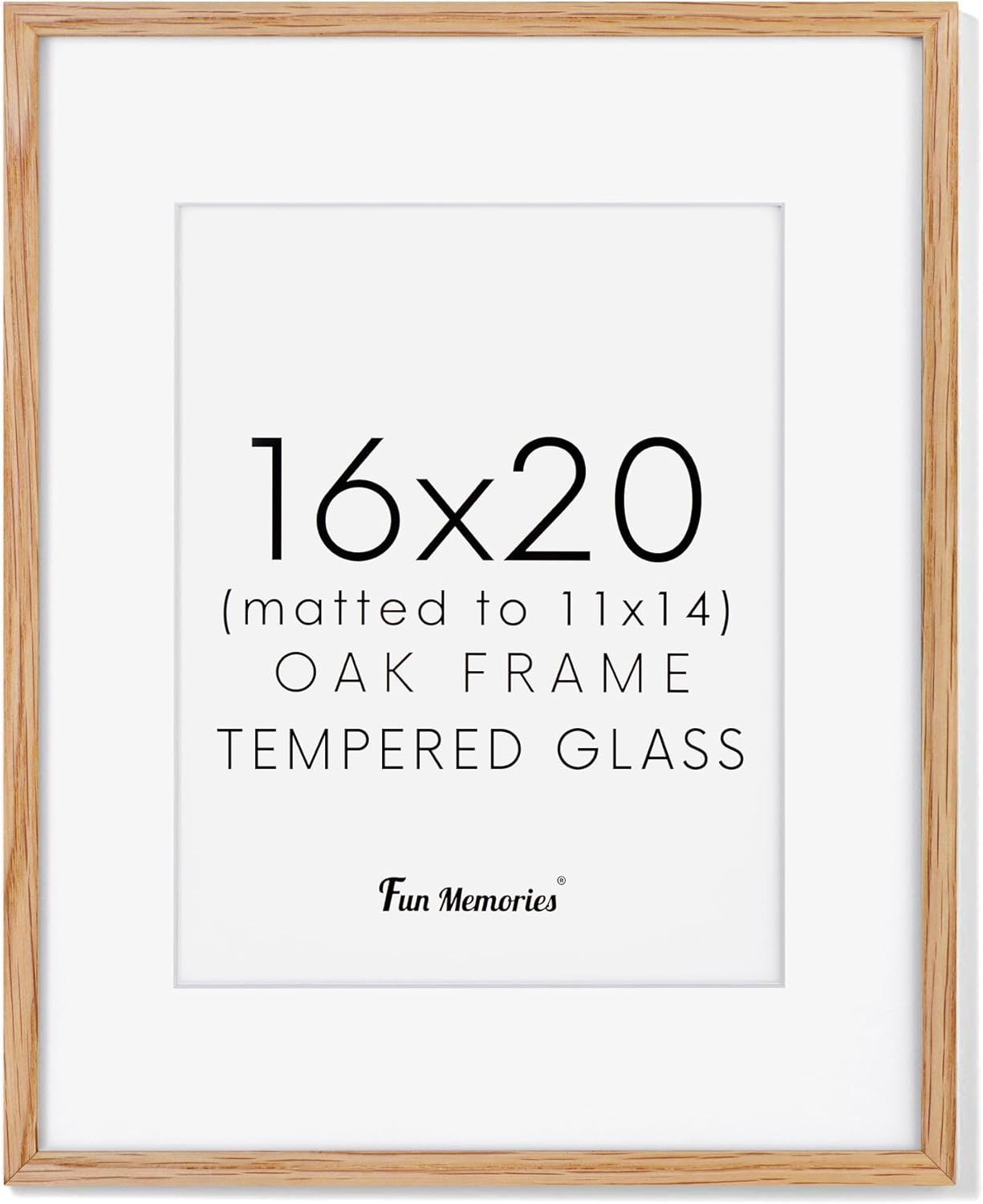 16x20 Picture Frame for Wall - Solid Oak Wood with Mat