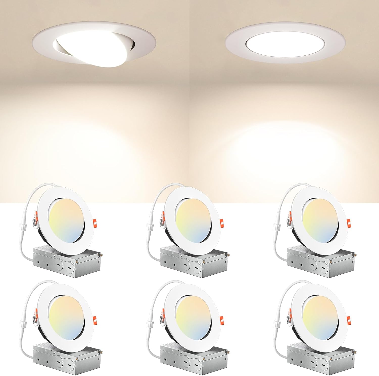 Amico 6 Pack 4 Inch Gimbal LED Recessed Lighting for Homes