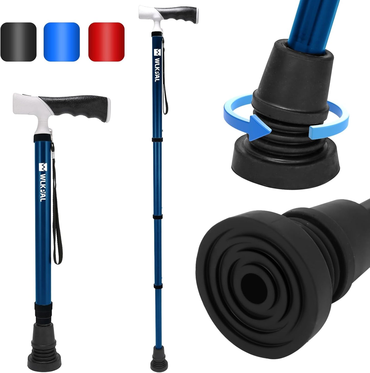 One-Button Telescopic Folding Walking Cane for All Terrains