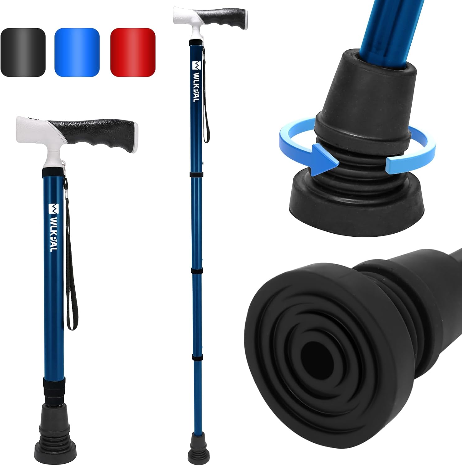 One-Button Telescopic Folding Walking Cane for All Terrains