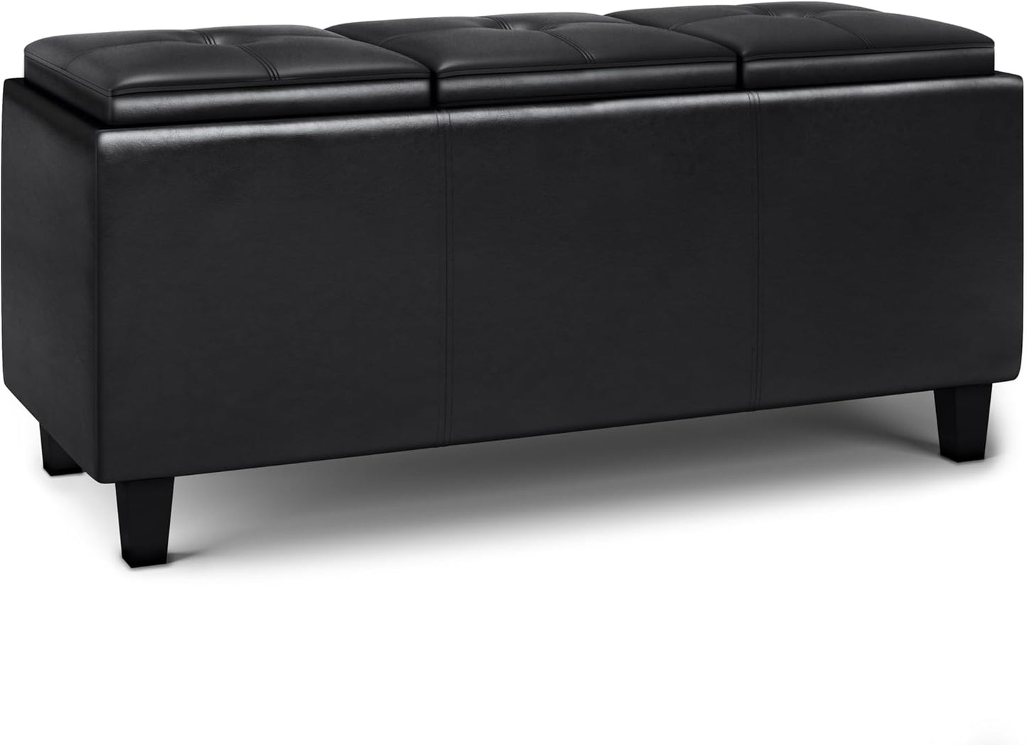 Contemporary Rectangle Tray Storage Ottoman in Midnight Black