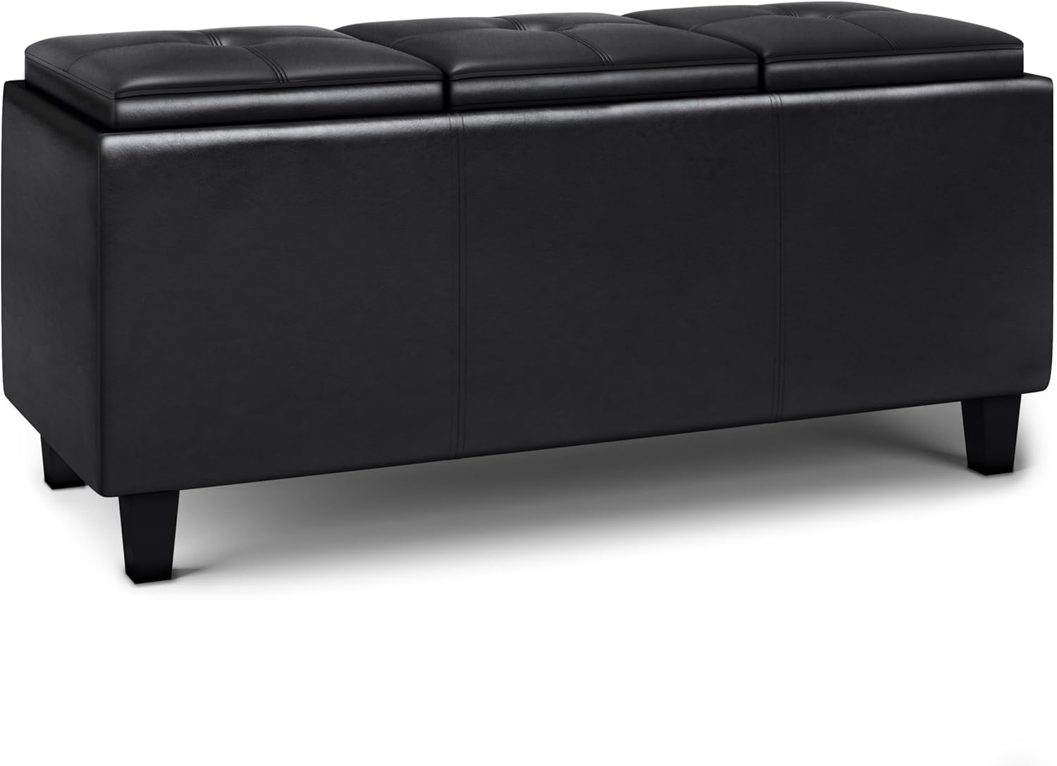 Contemporary Rectangle Tray Storage Ottoman in Midnight Black