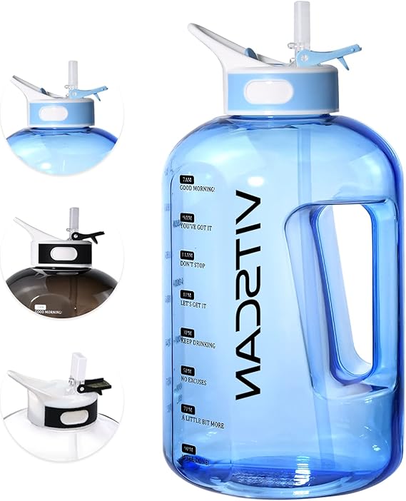128OZ Motivational Water Bottle with Time Marker for Sports