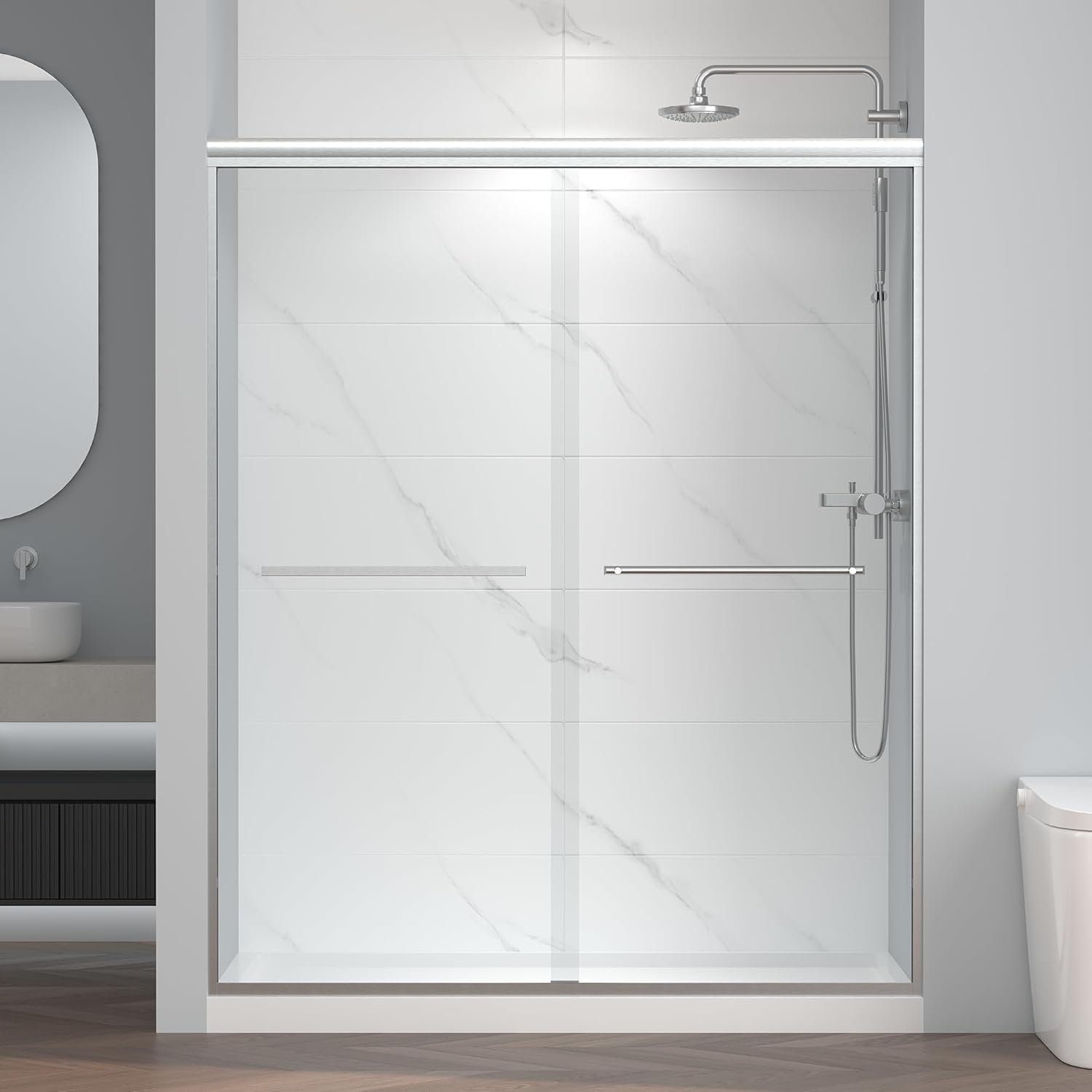 56-60in W x 72in H Semi-Frameless Bypass Sliding Shower Door