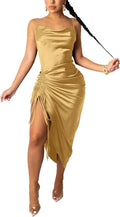 Club Dress Sexy Satin Spaghetti Strap Ruched Midi Mini Dress