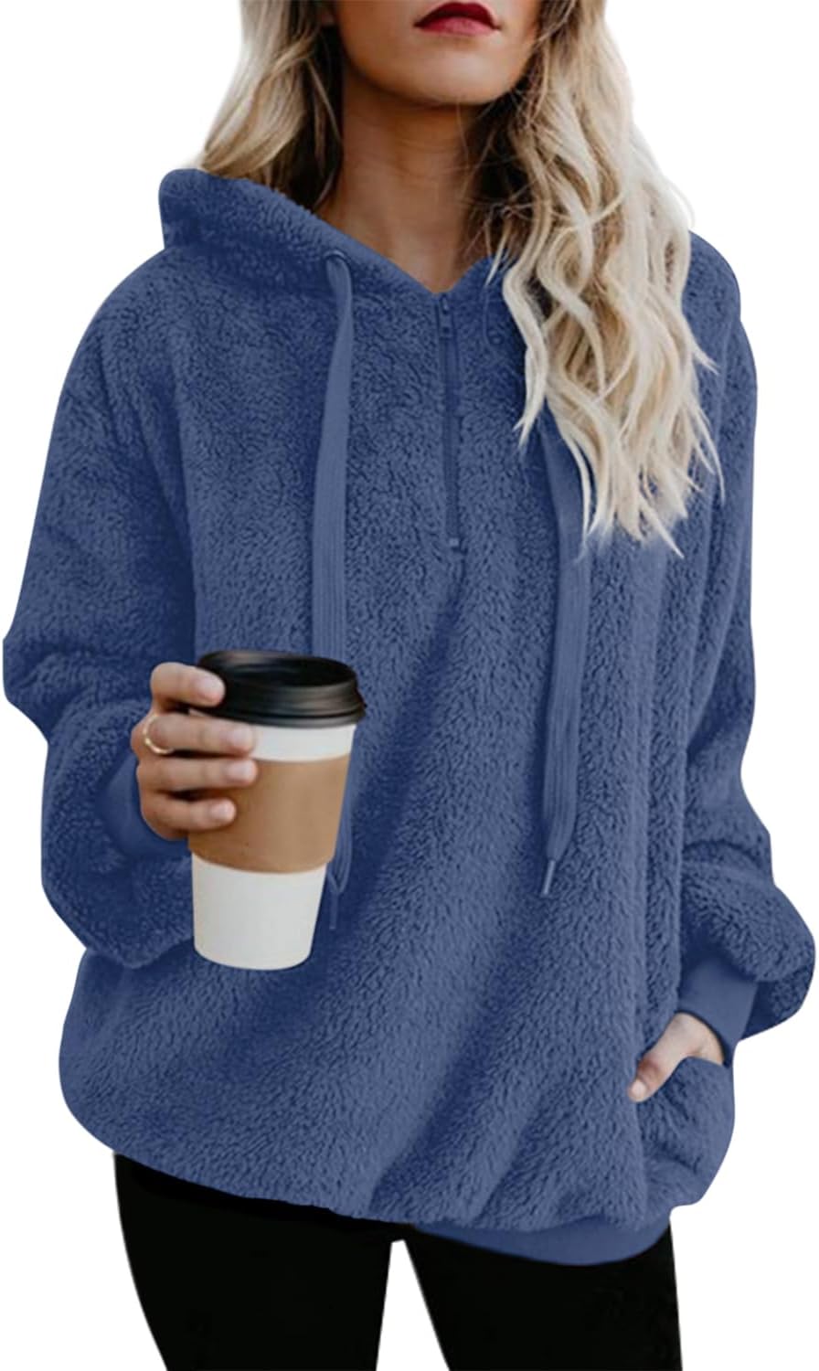 Oversized Sherpa Pullover Hoodie for Women - Cozy Fleece Jacket
