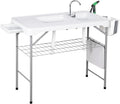 Allpop Fish Cleaning Table with 2 Sinks & Grid Rack - Portable Fish