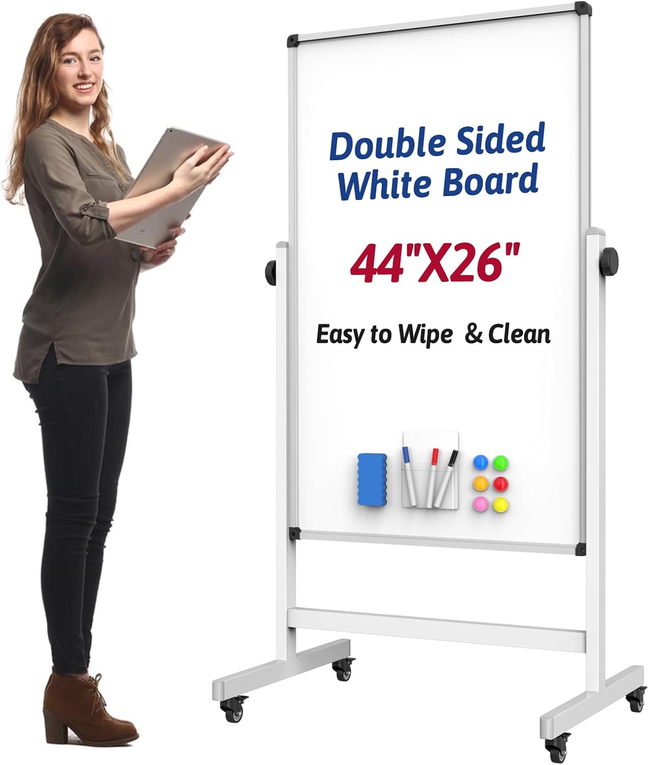 Rolling Whiteboard with Adjustable Height and Angle for Versatile Use