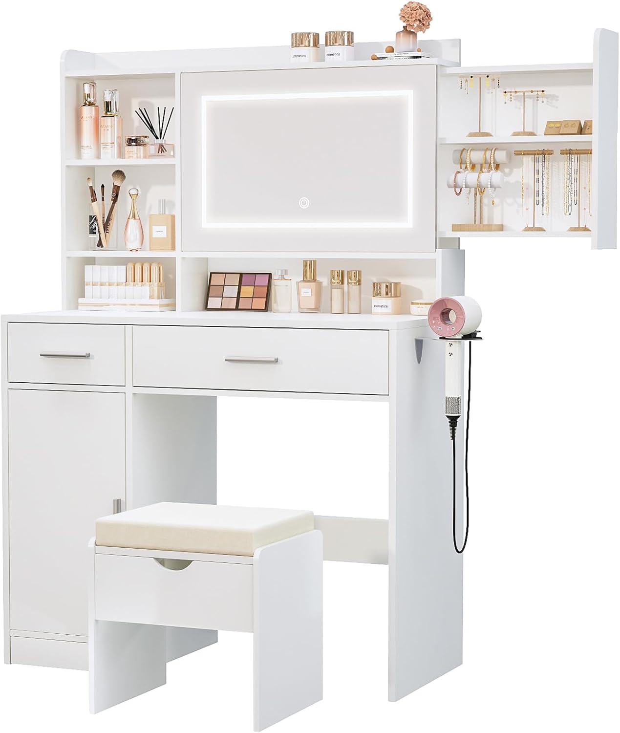 Vanity Desk with Mirror and Lights for Ultimate Organization