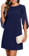 oten Women's Flutter Sleeve Cocktail Dress Crew Neck - Elegant Chiffon