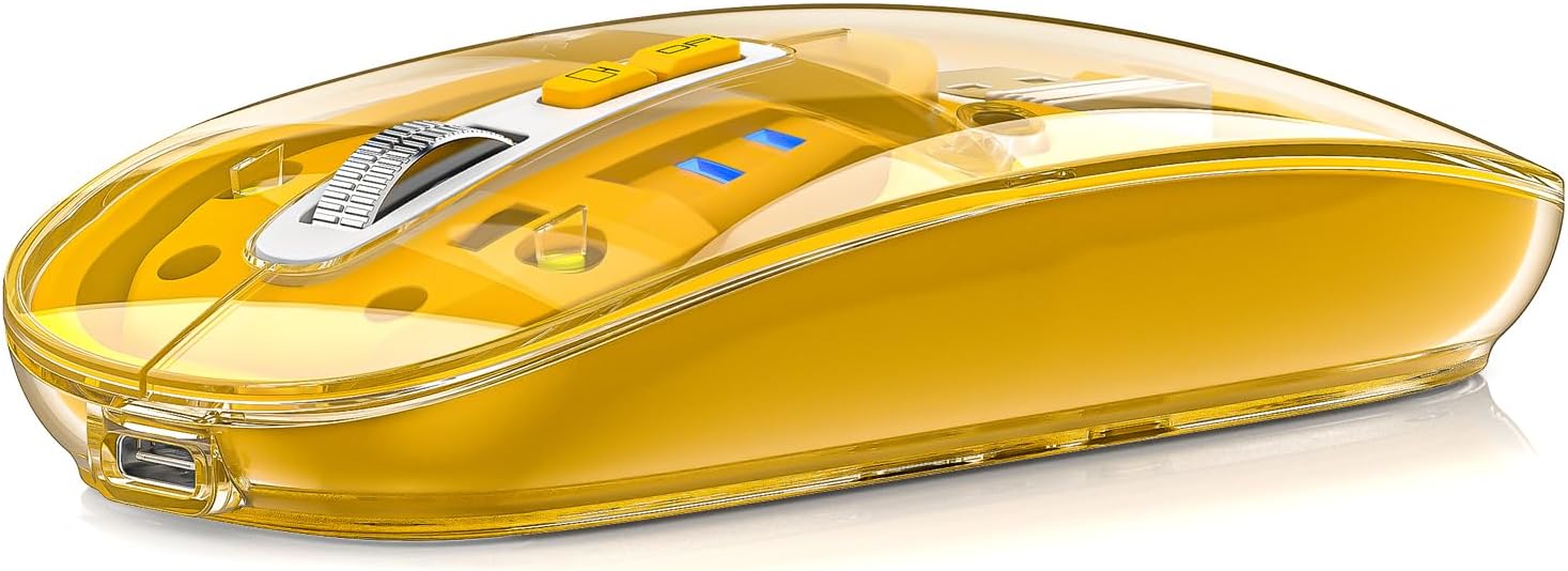 Tri-Mode Rechargeable Bluetooth Mouse - Quiet Click, Transparent Cover