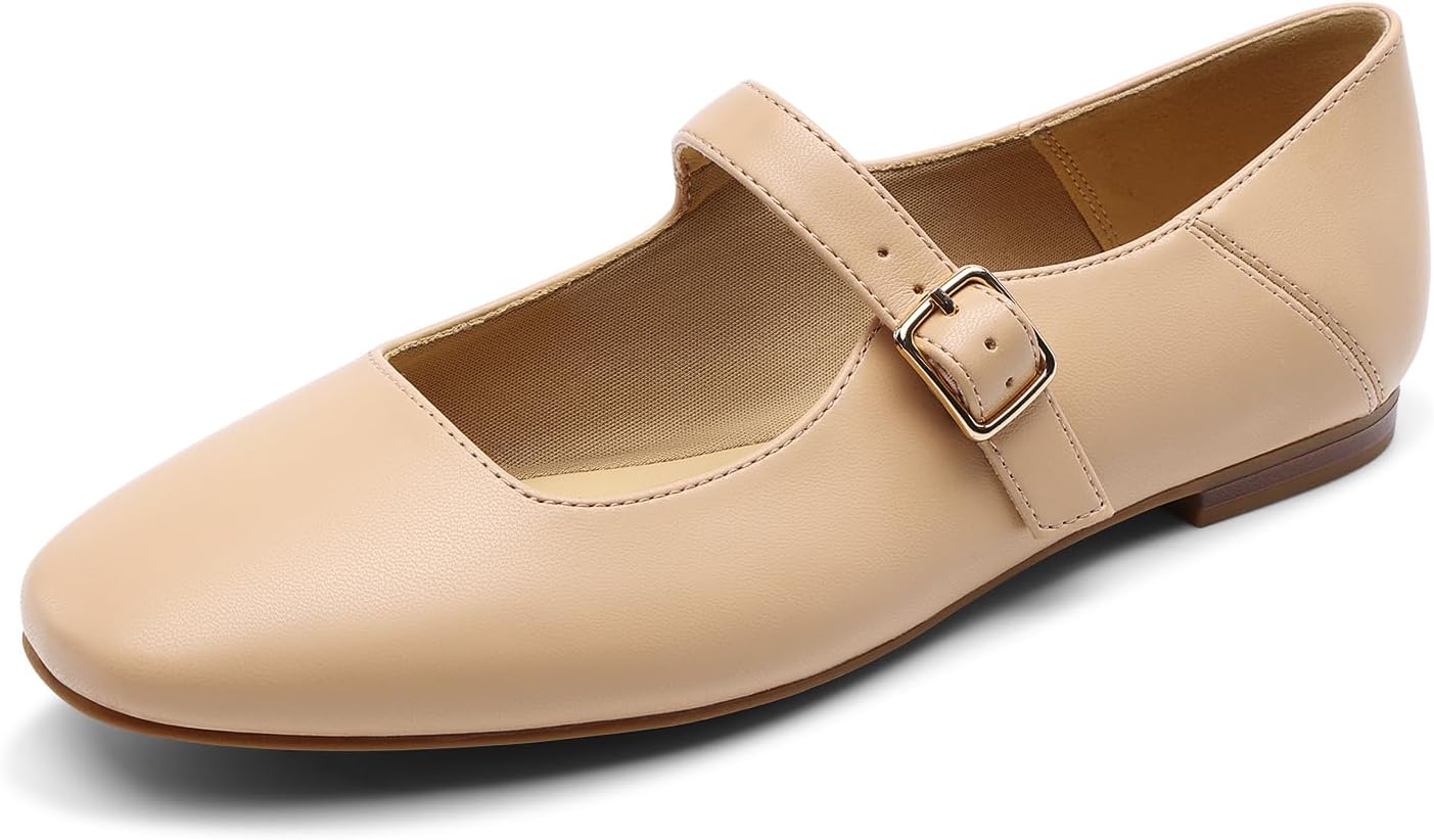 DREAM PAIRS Women's Silver Square Toe Mary Jane Flats for Comfort