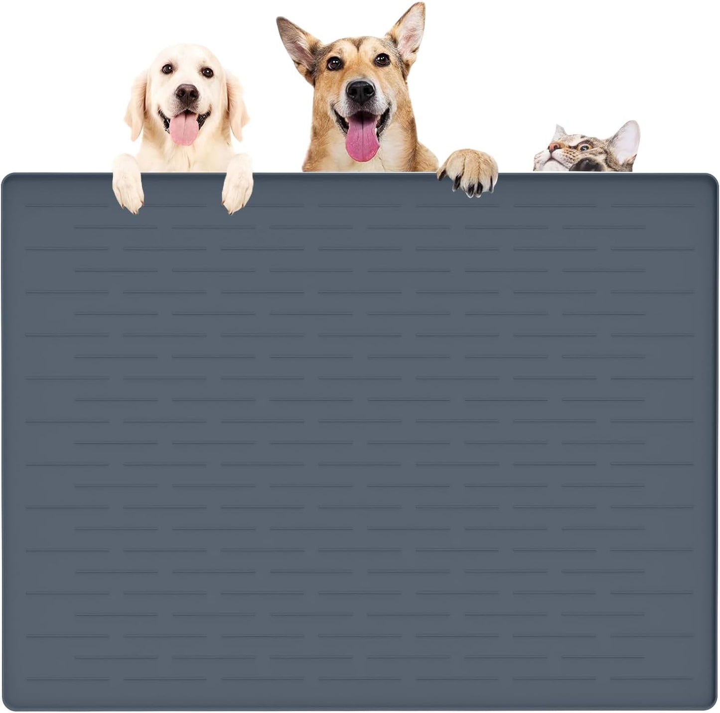 39.4x29.5 Largest Pet Food Mat for Dogs and Cats, Gray Blue