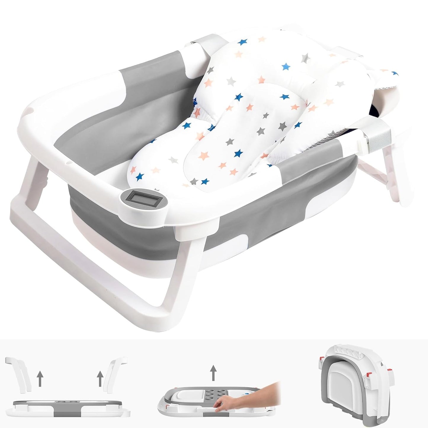 Portable Collapsible Baby Bathtub with Soft Cushion & Thermometer - Bath Time Bliss!