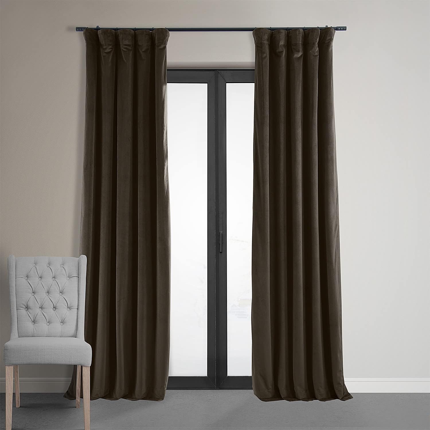 HPD Blackout Velvet Curtain: 96 Inch Long, Hotel Lined, Thermal - Java