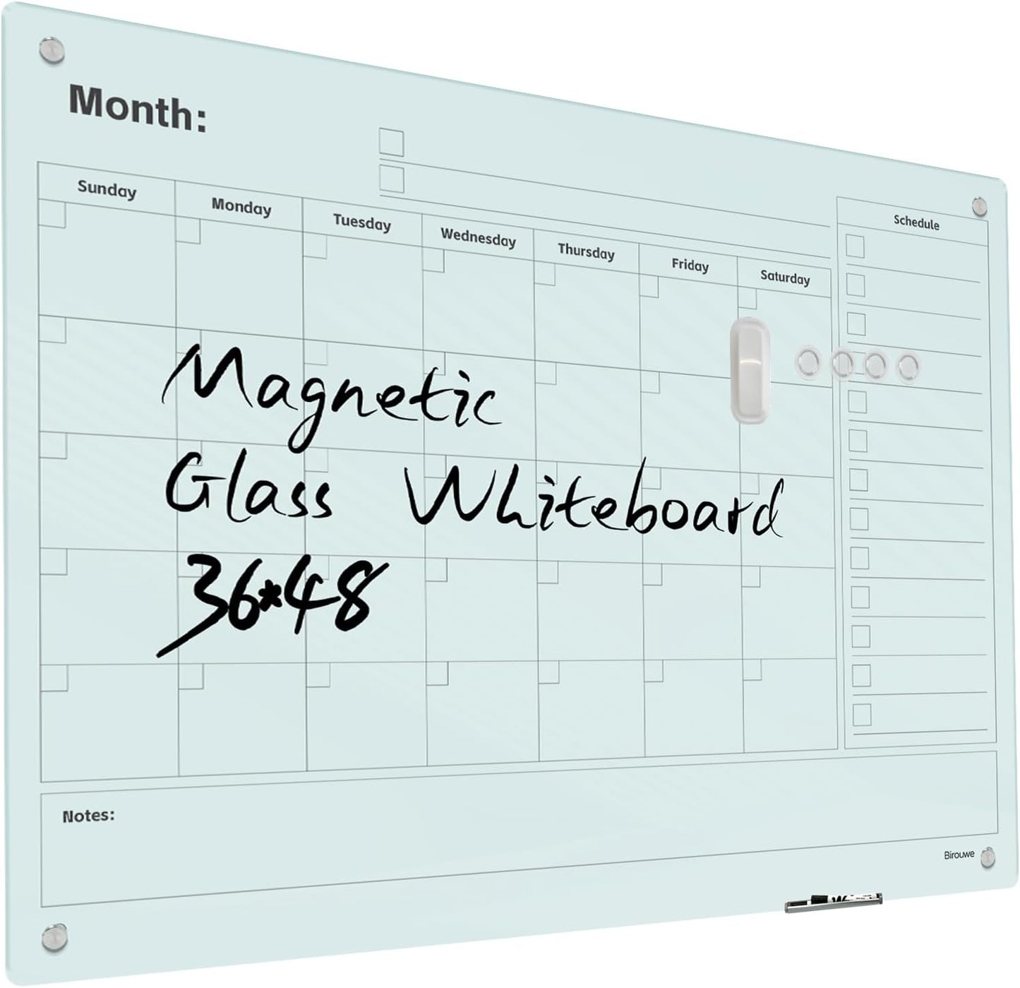 Magnetic Glass Whiteboard - Large Frameless Dry Erase Board