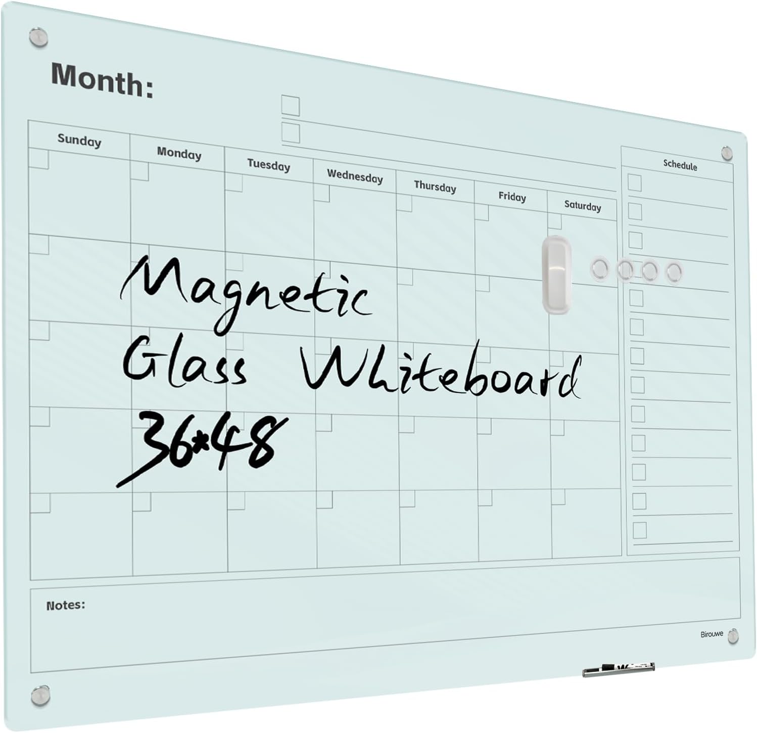 Magnetic Glass Whiteboard - Large Frameless Dry Erase Board