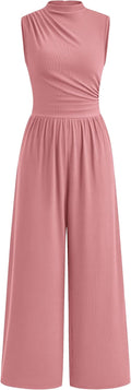 Womens Ribbed Knit Summer Jumpsuit - Sleeveless Mock Neck