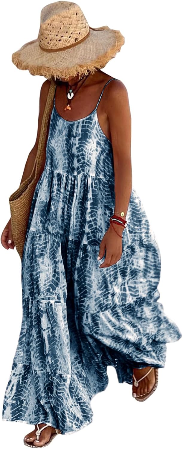 Floral Maxi Dress for Women with Pockets and Adjustable Straps