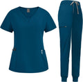Niaahinn Women's Scrub Set with V-neck Top and Jogger Pants