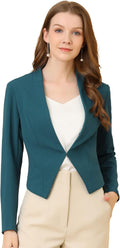 Cropped Blazer for Women - Collarless Office Suit Jacket