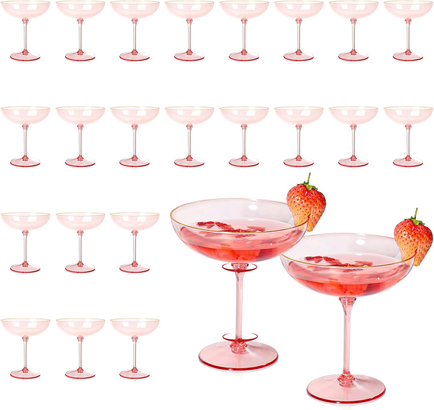 Detachable Martini Glasses 9oz Plastic Pink Champagne Coupe Set