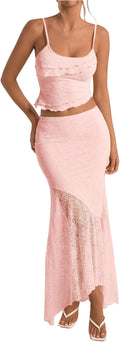 Milumia Women's 2 Piece Ruffle Trim Cami Crop Top and Maxi Skirt Set