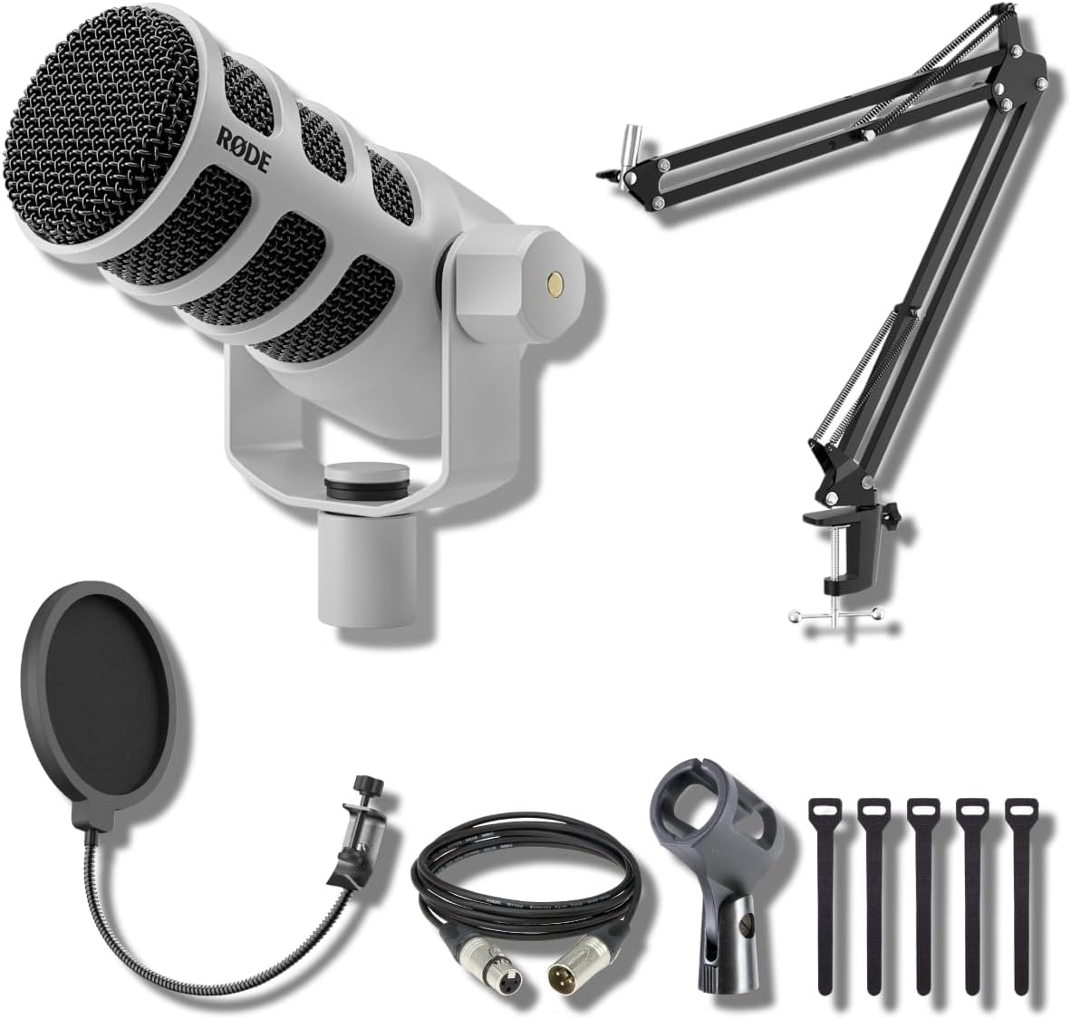 Rode PodMic Dynamic Broadcast Microphone with Boom Arm and Cable