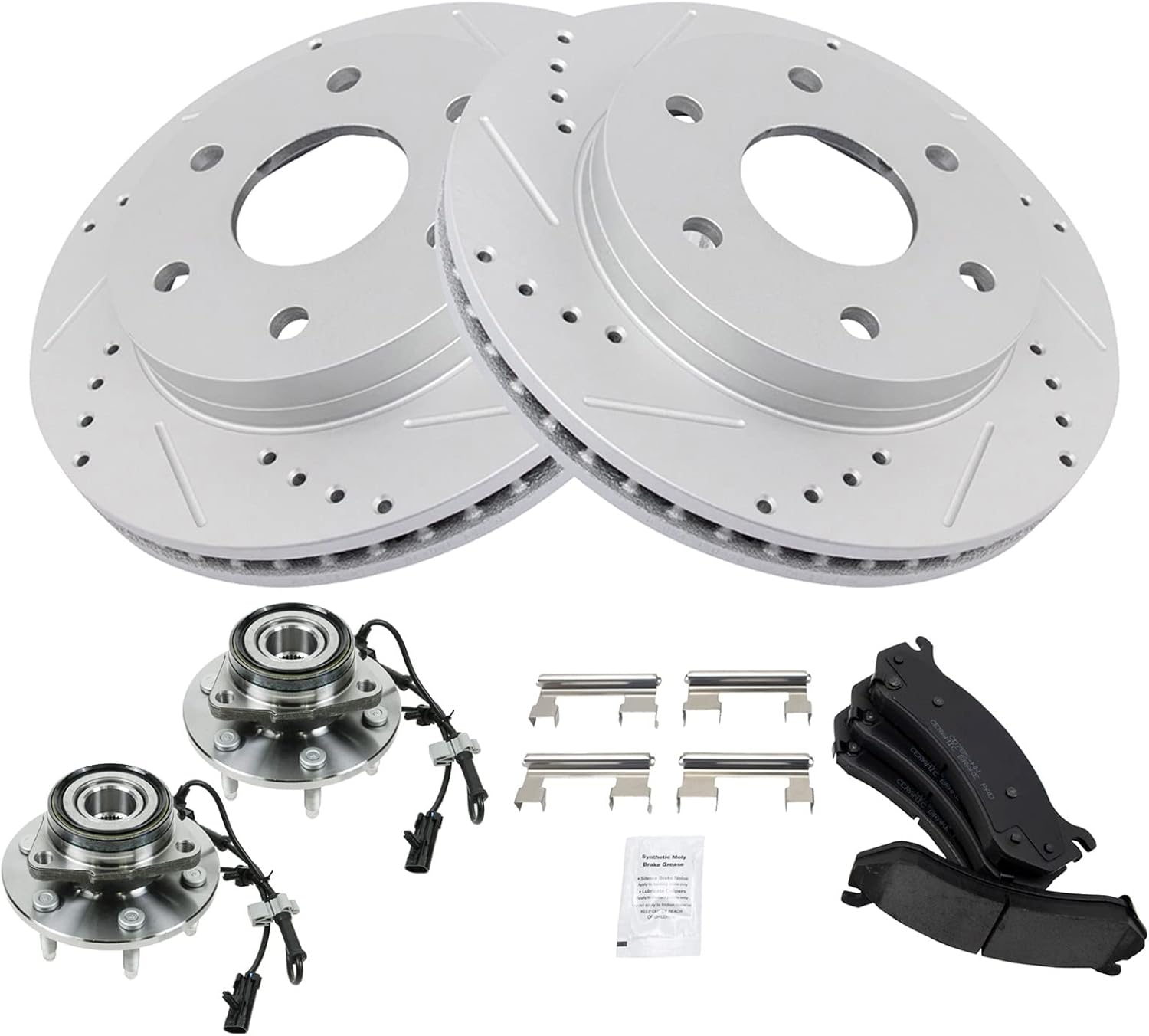 TRQ Wheel Hub & Premium Posi Ceramic Brake Pad Kit for GM SUVs