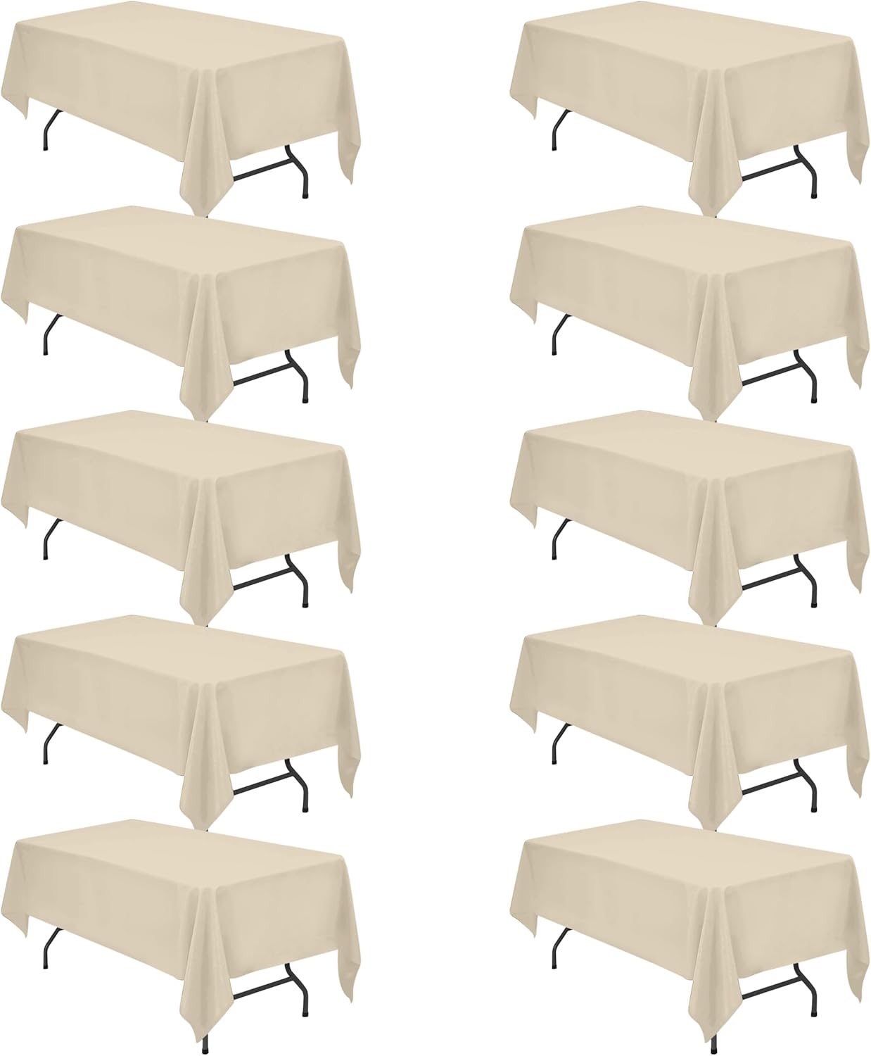 10 Pack Beige Tablecloths for 6 Foot Rectangle Tables - Elegant