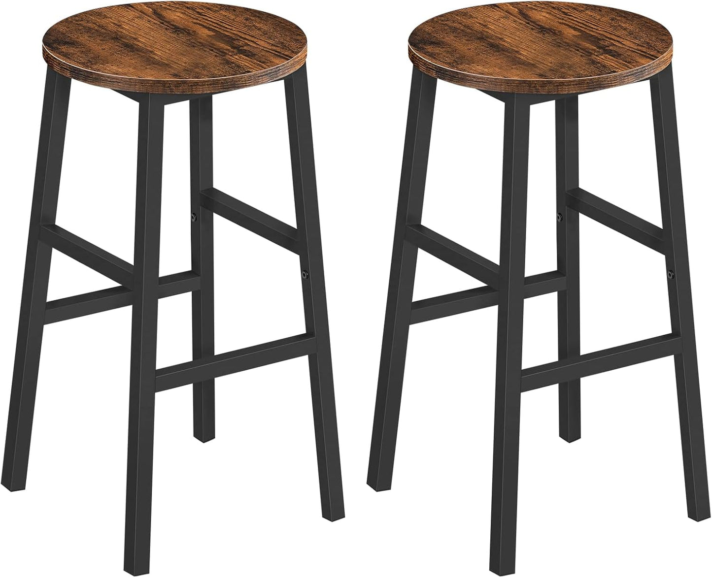 Industrial Bar Stools Set of 2 Round Kitchen Breakfast Chairs