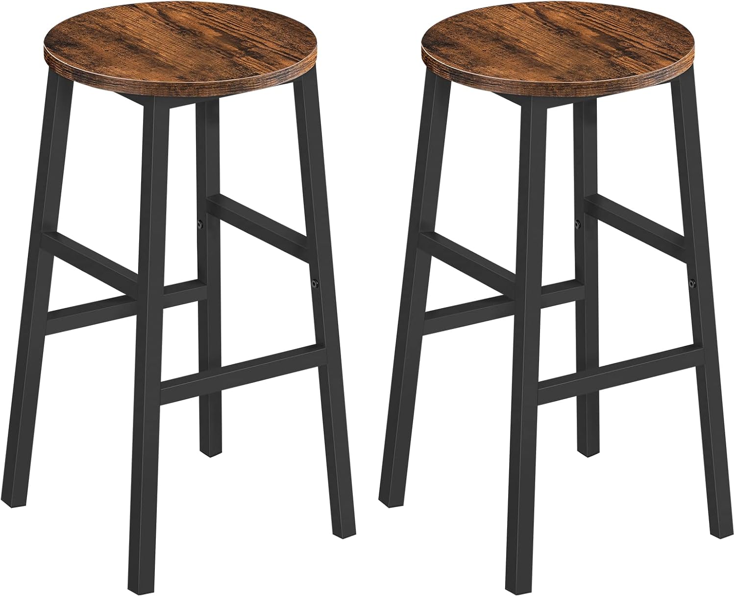 Industrial Bar Stools Set of 2 Round Kitchen Breakfast Chairs