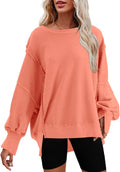 Womens Oversized Crewneck Sweatshirt with Side Slit - Slouchy Fit