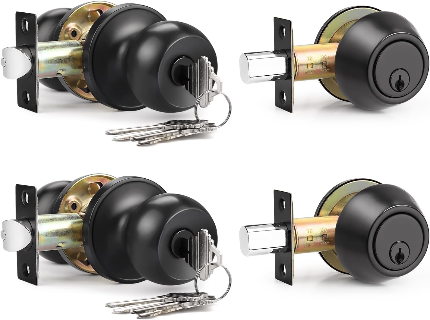 2 Pack Entry Door Knob Lockset with Deadbolt in Matte Black