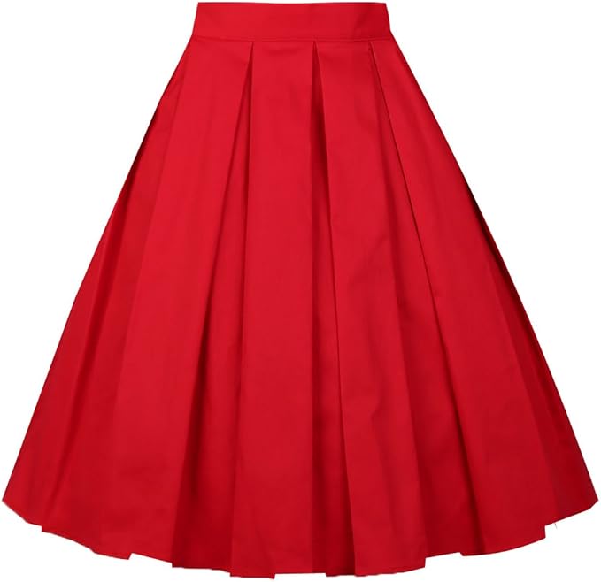 Girstunm Women's Pleated Vintage Floral Print A-line Midi Skirt