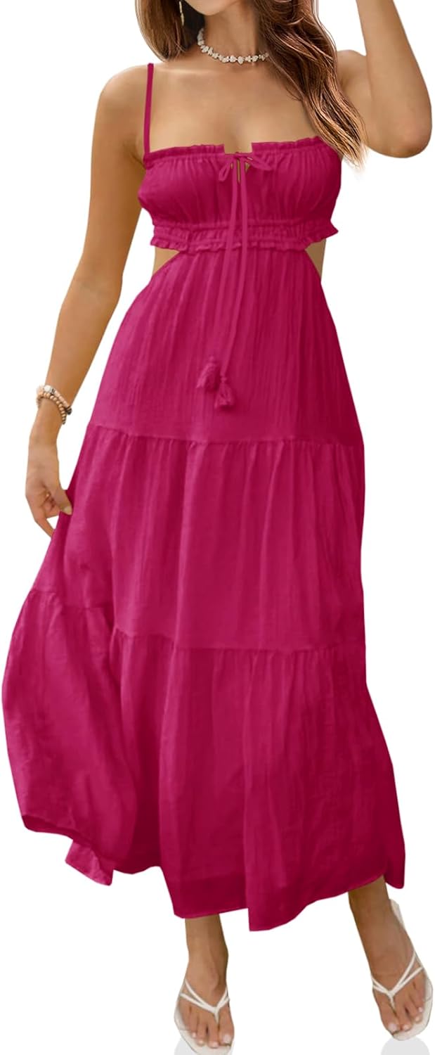 Fisoew Women's Spaghetti Strap Maxi Dress for Summer Fun