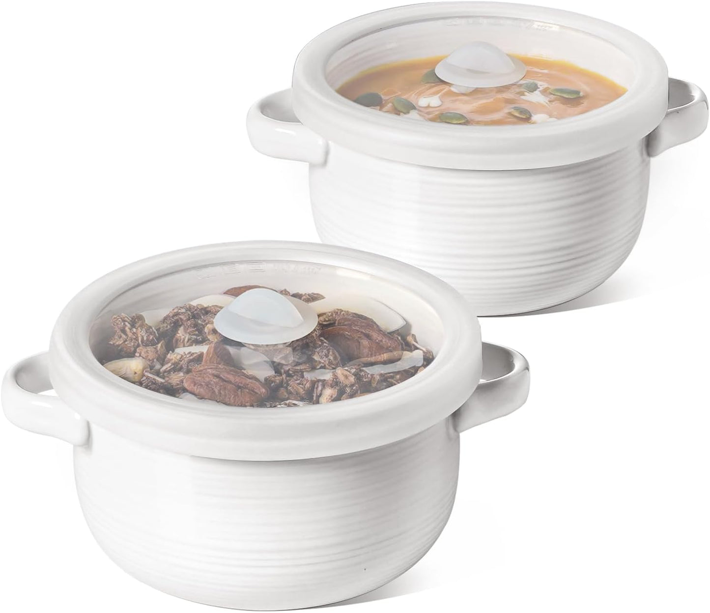 LE TAUCI 28oz Soup Bowls with Handles & Lids