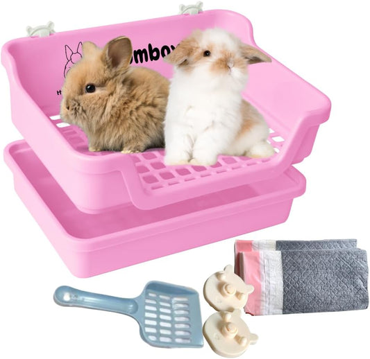 Bumbox Large Rabbit Litter Box for Small Animals, Pink