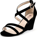 3 Inch Strappy Wedge Sandals for Women Black Nude Silver White