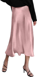 Womens High Waisted Satin Midi Skirt - Slim Elegant Workwear