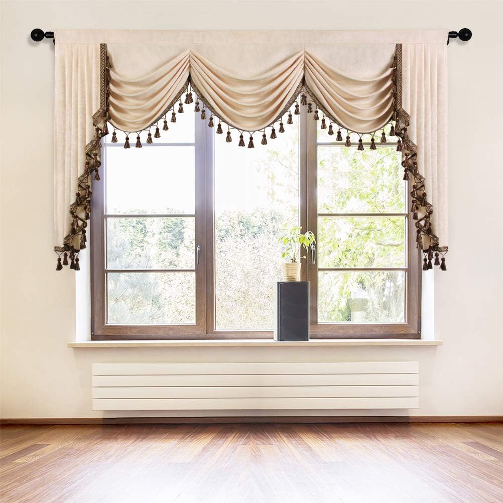Beige Double-Sided Chenille Waterfall Valance for Elegant Rooms