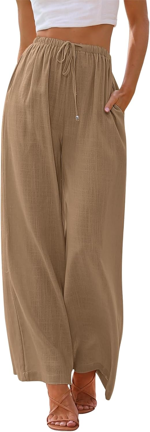 Linen Summer Palazzo Pants for Women - Flowy Wide Leg Style