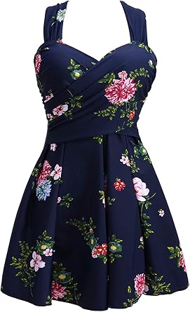 Elegant Crossover One Piece Swimdress for Women - Floral Design
