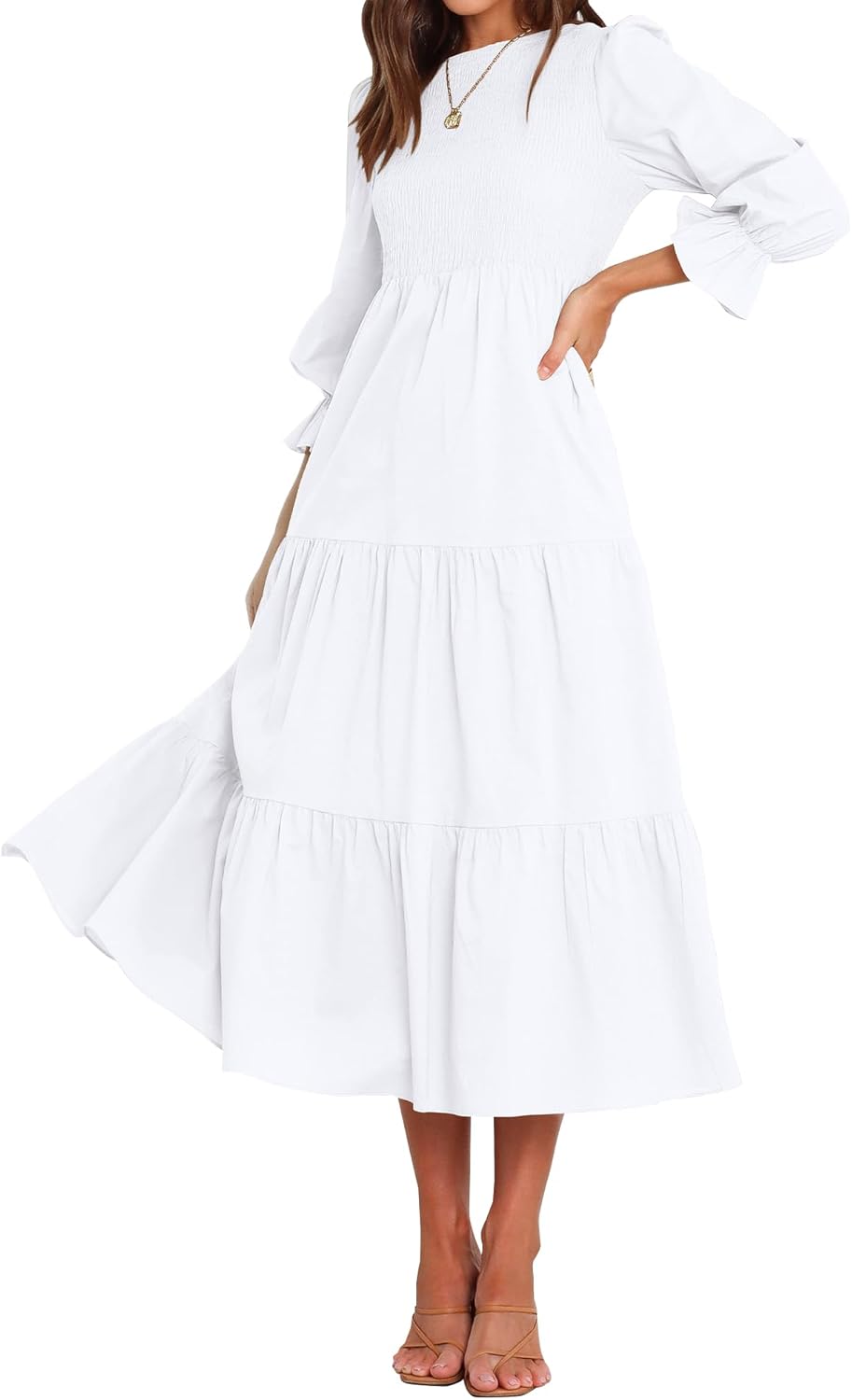 BTFBM Women Casual Long Sleeve Crew Neck Maxi Dress for Fall