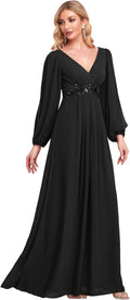 Elegant V Neck Long Lantern Sleeves Evening Dress for All Occasions